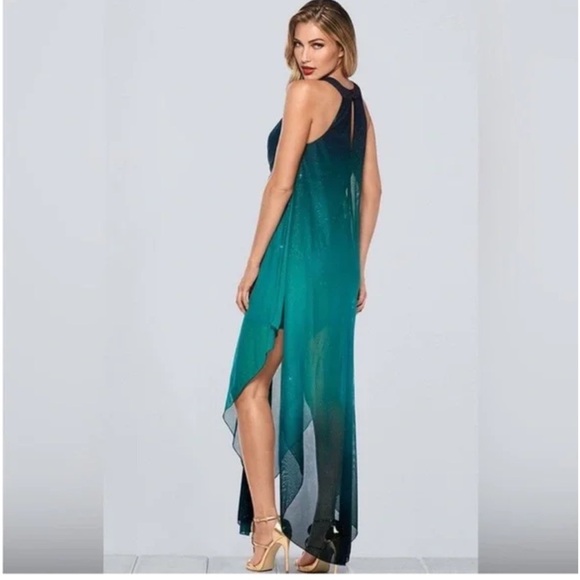 Venus Halter Neck Ombré Sheer Maxi Dress Glitter Fairycore Large Green Sparkly L - Picture 2 of 16